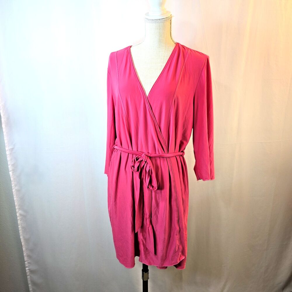 Ambrielle Pink Wrap Robe L / XL Attached Tie Soft Stretch Short Length Sleepwear